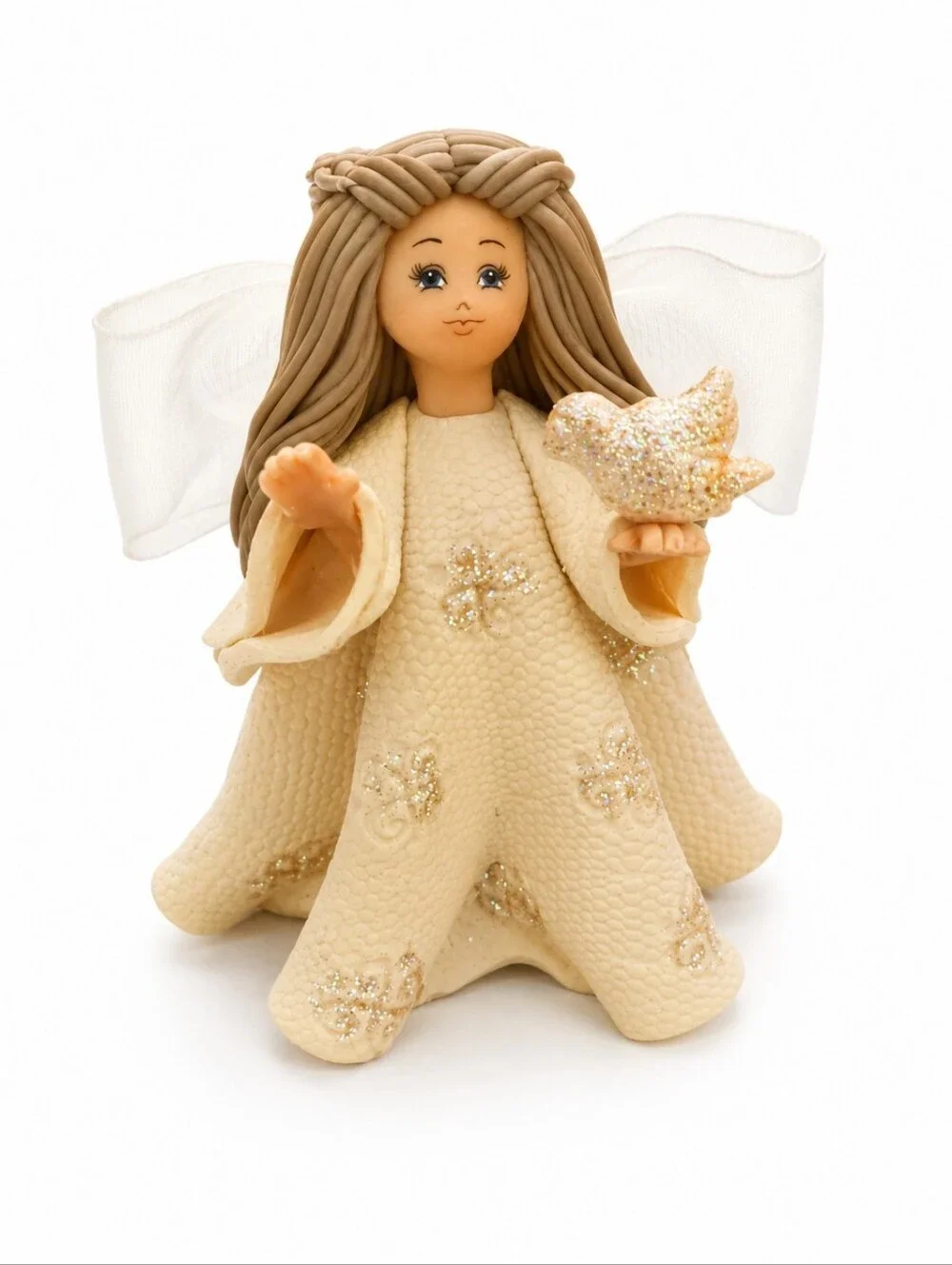 Lot of 3 Kneeded Angel Ornaments Grandmother, Dove, Star.  Holiday Decor